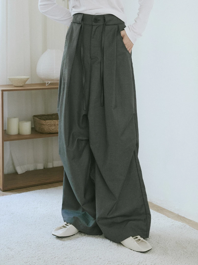 綁帶褶皺挺版西裝褲