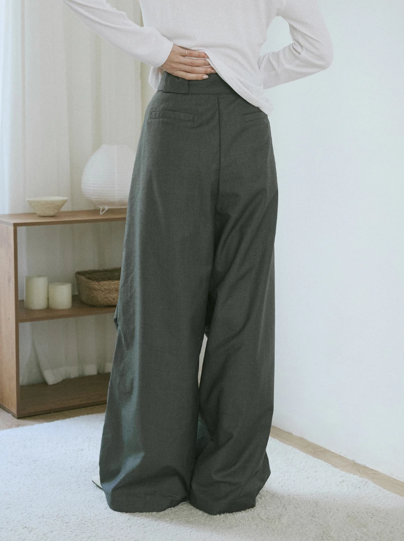 綁帶褶皺挺版西裝褲