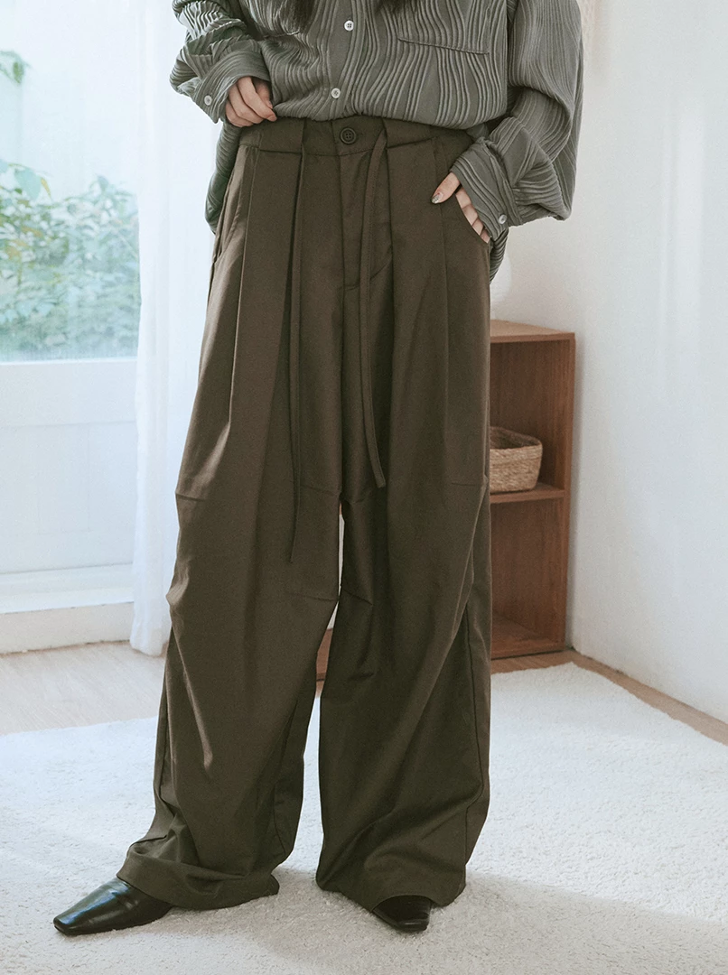 綁帶褶皺挺版西裝褲