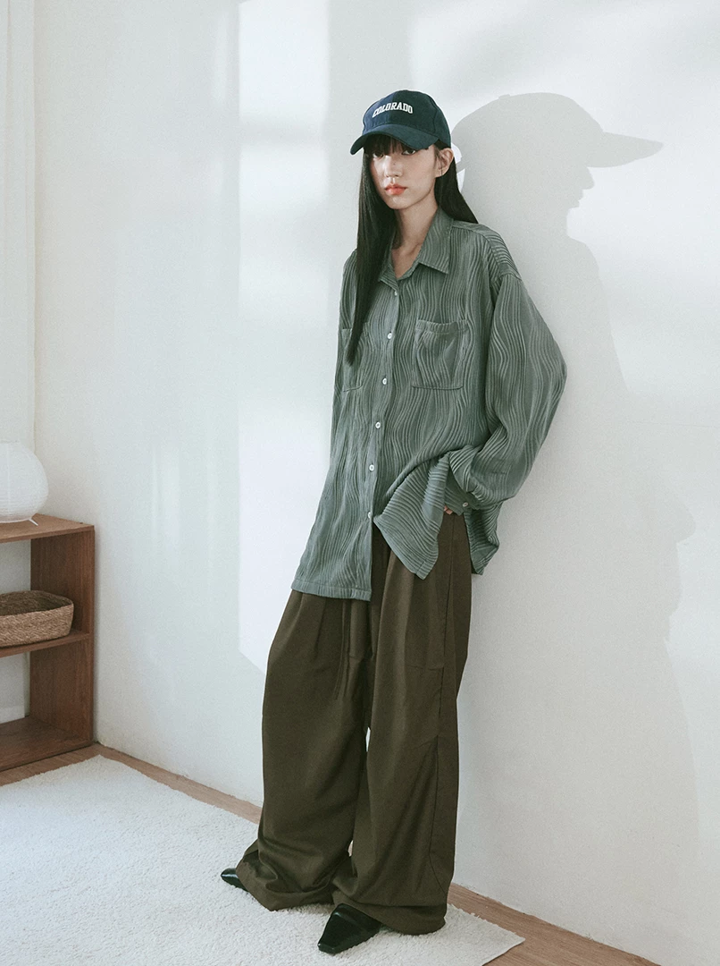 綁帶褶皺挺版西裝褲