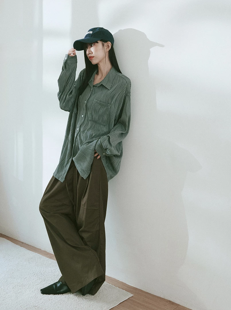 綁帶褶皺挺版西裝褲