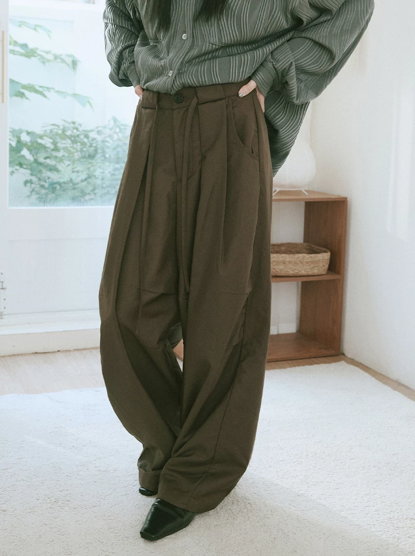 綁帶褶皺挺版西裝褲