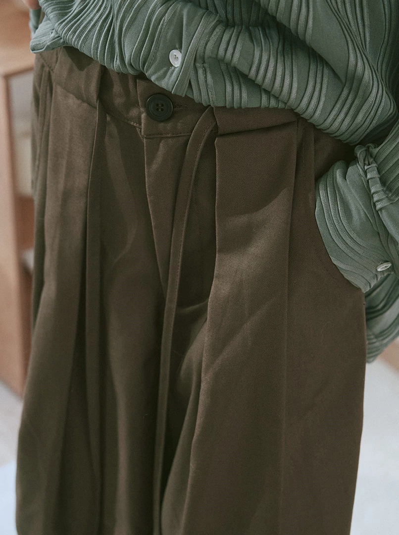綁帶褶皺挺版西裝褲