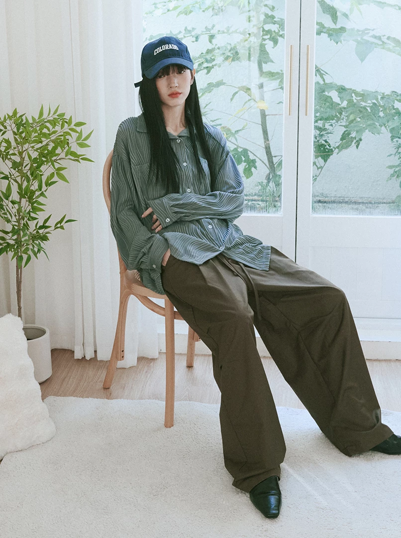 綁帶褶皺挺版西裝褲