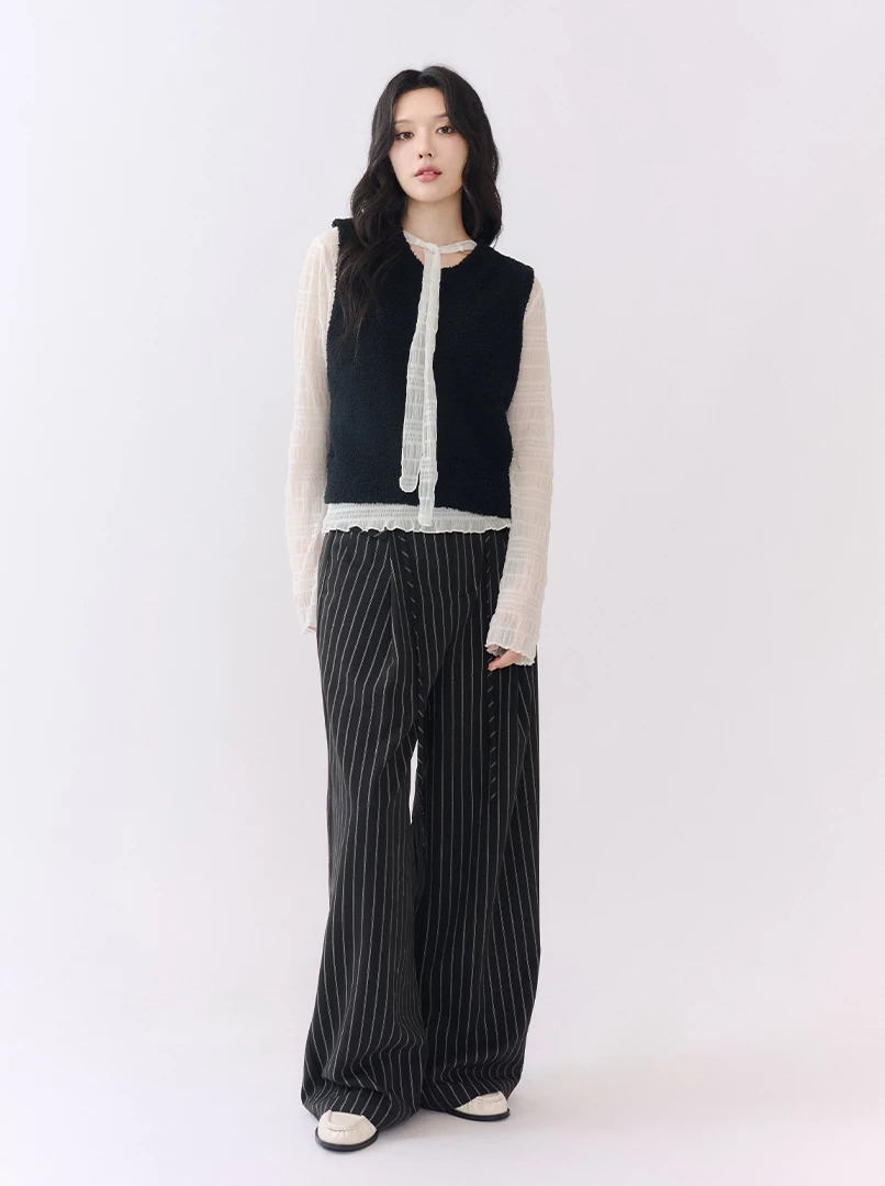 條紋寬直筒西裝褲