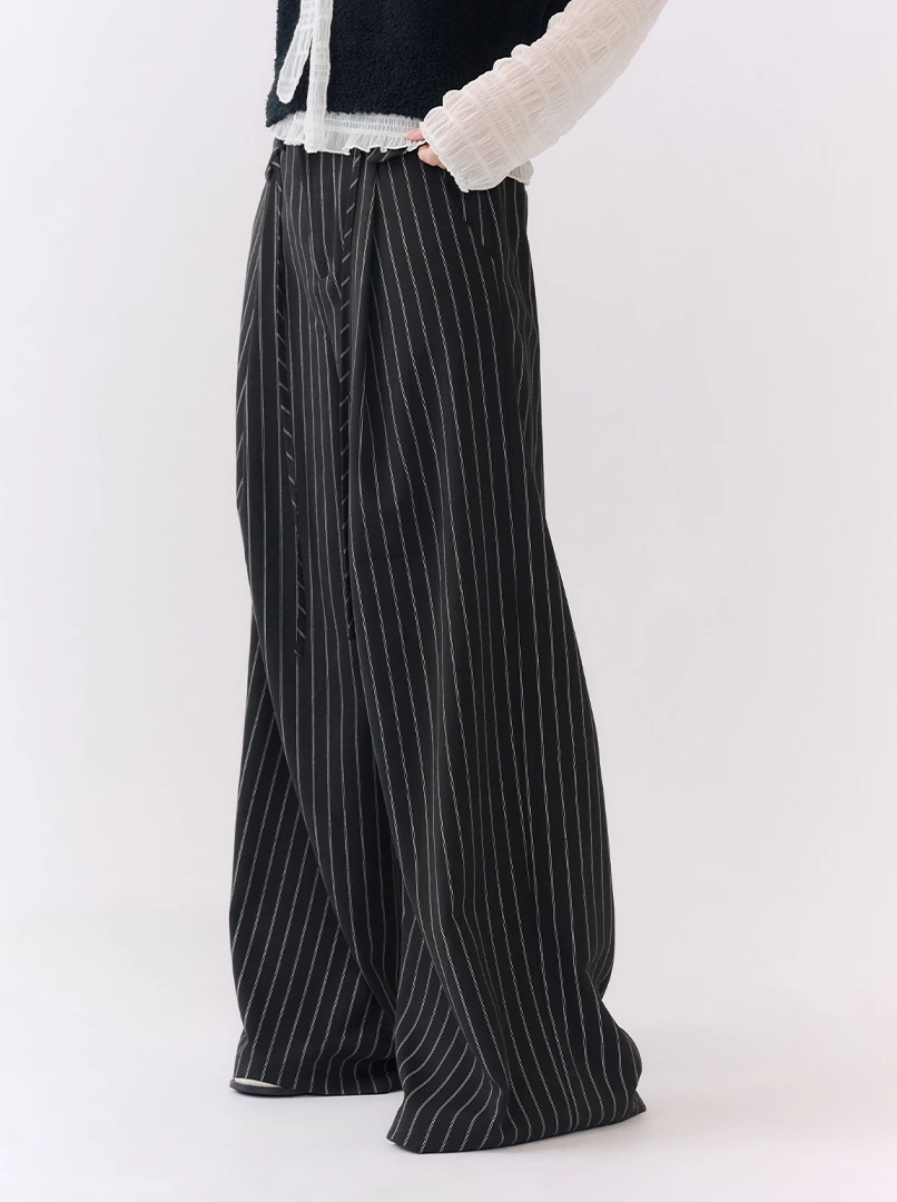 條紋寬直筒西裝褲