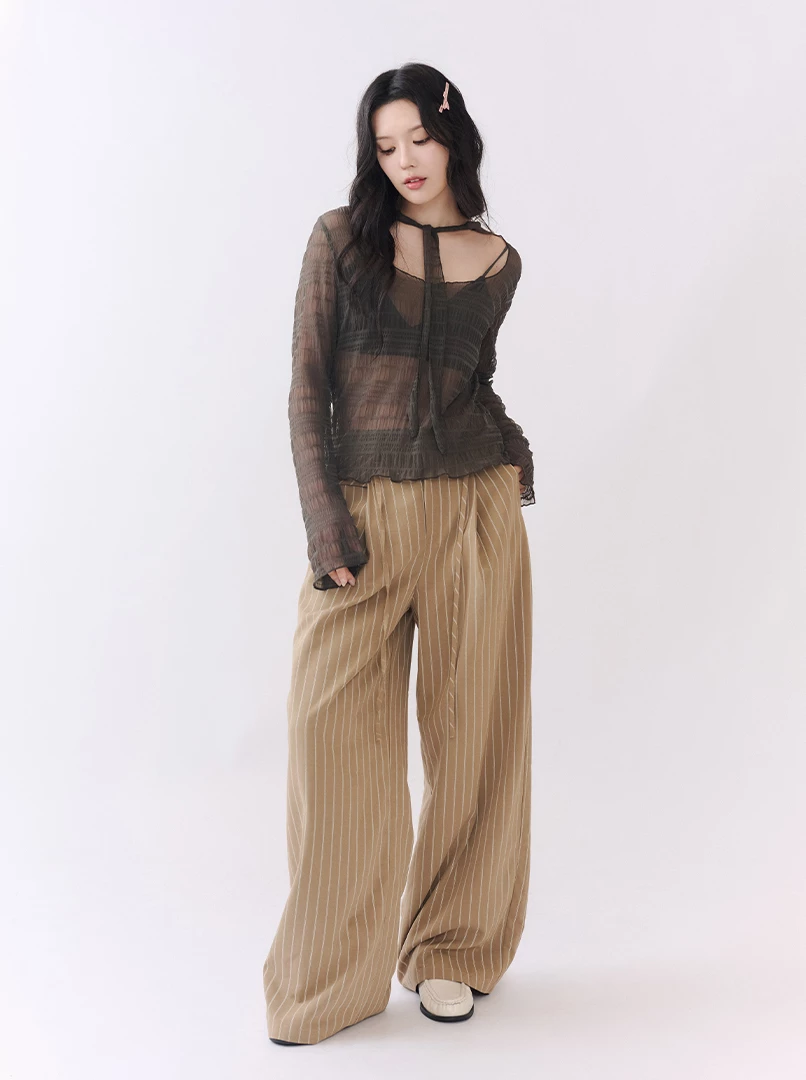 條紋寬直筒西裝褲