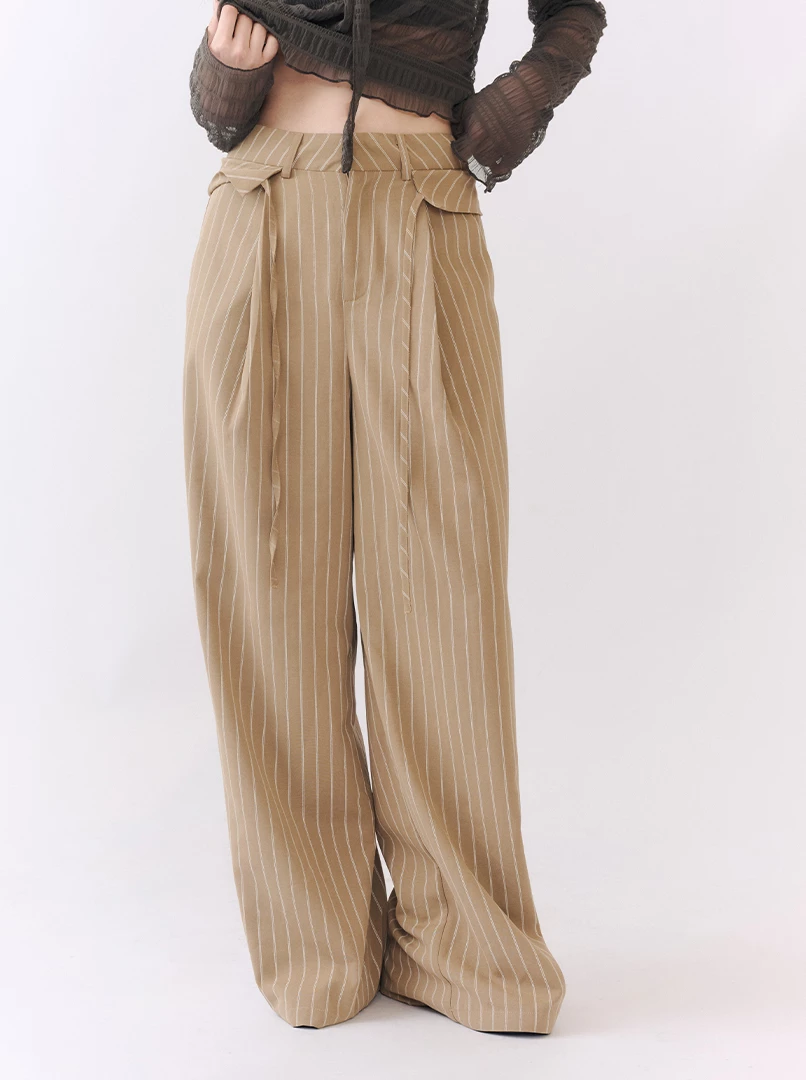條紋寬直筒西裝褲