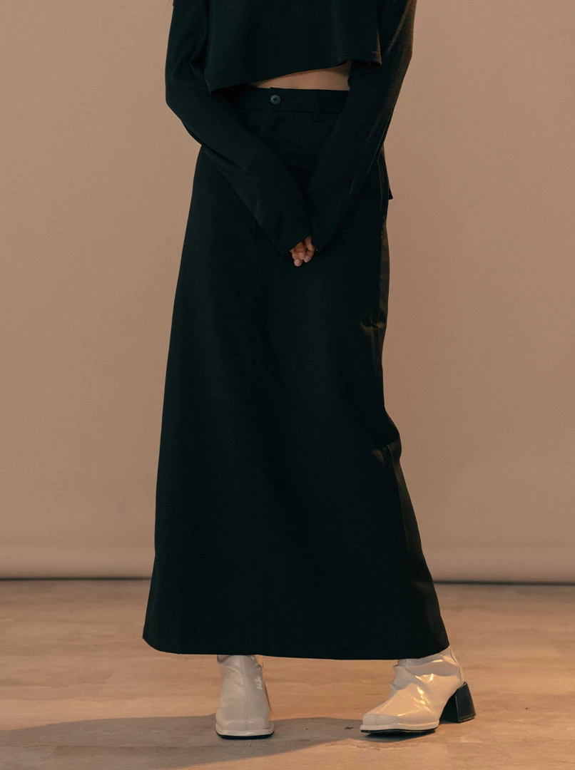 直筒開衩西裝長裙