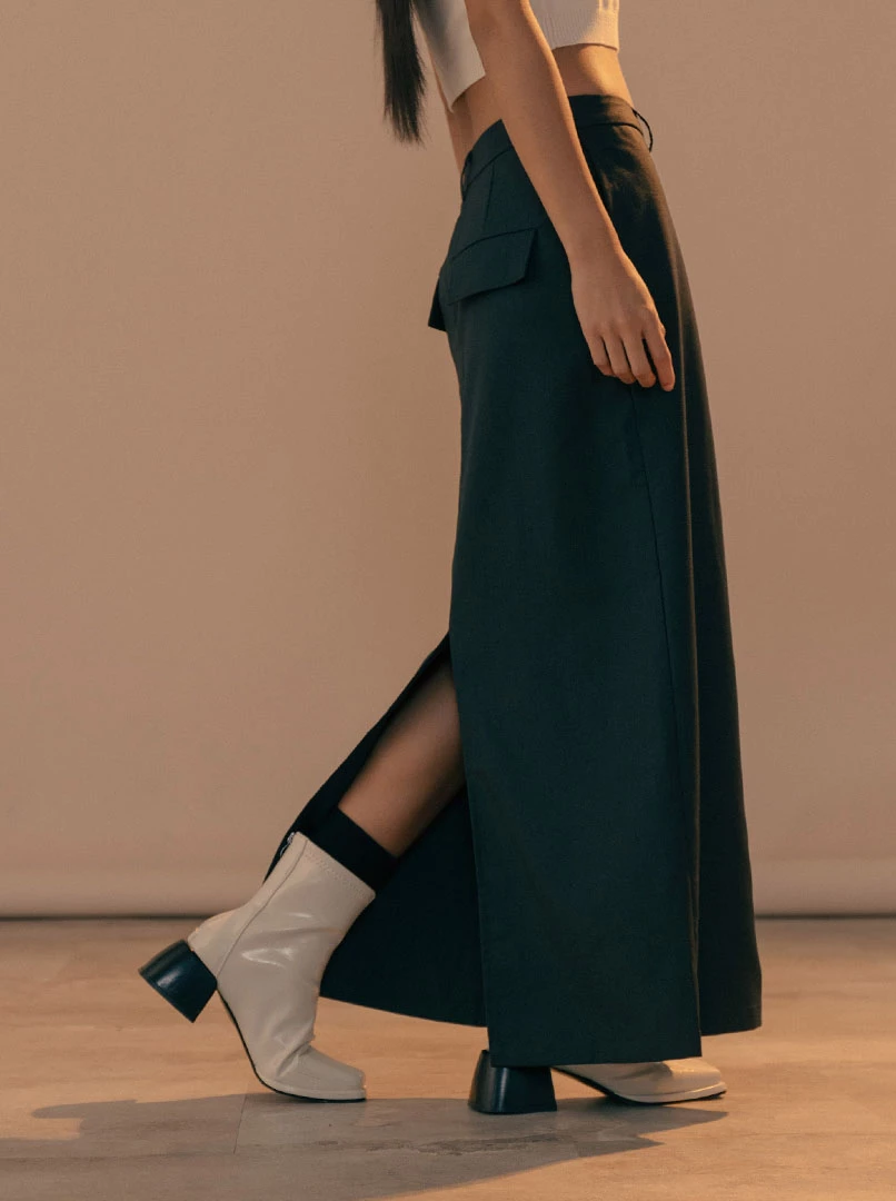 直筒開衩西裝長裙