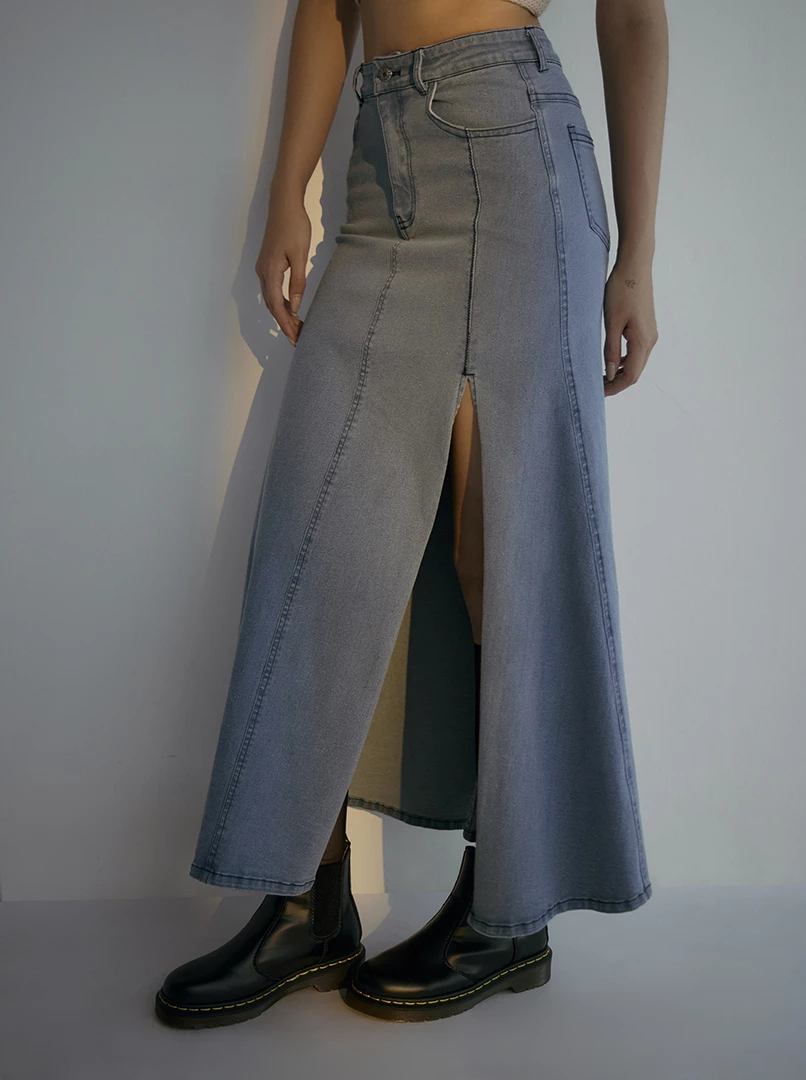 剪接開岔牛仔裙