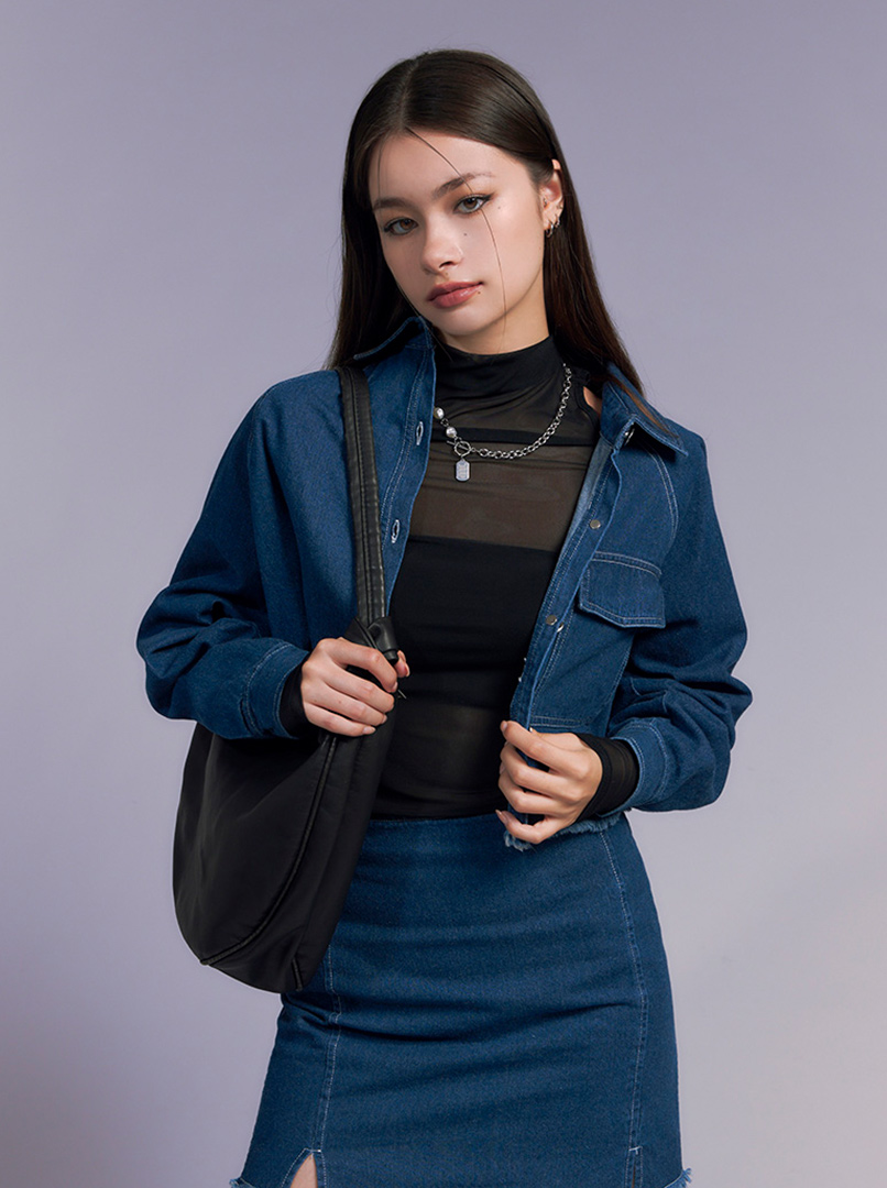 丹寧抽鬚開叉窄裙