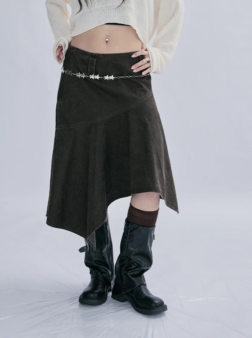 高腰酷感不規則A字裙