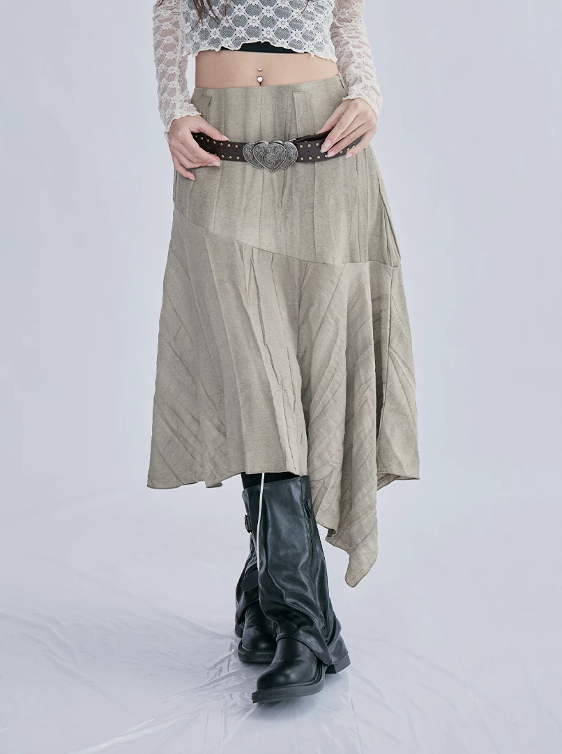 下擺魚尾復古風裙(附腰帶)