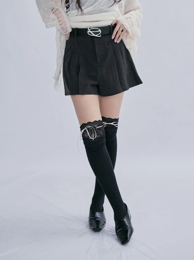 毛料摺度短褲裙