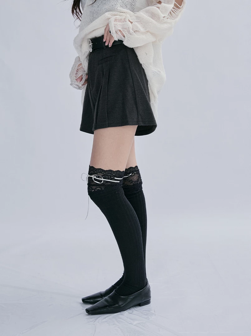 毛料摺度短褲裙