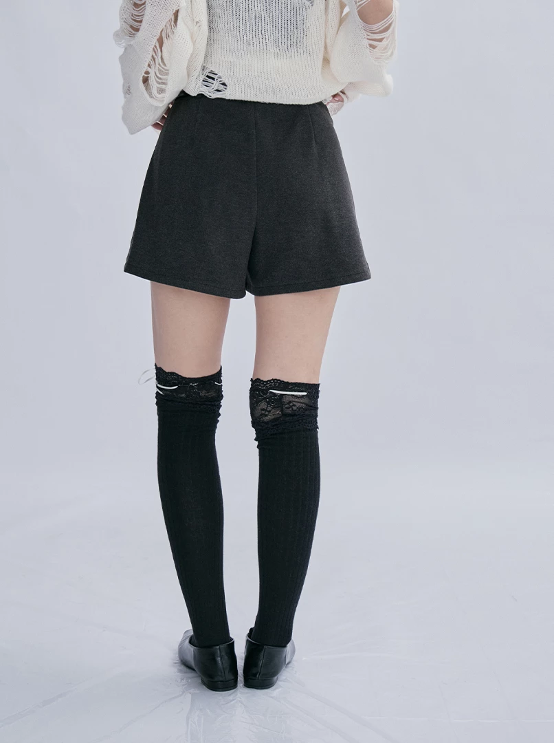 毛料摺度短褲裙