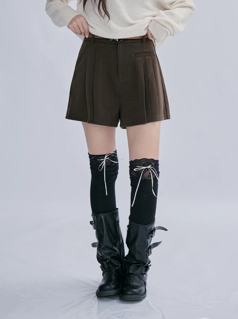 毛料摺度短褲裙