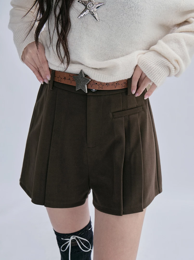 毛料摺度短褲裙