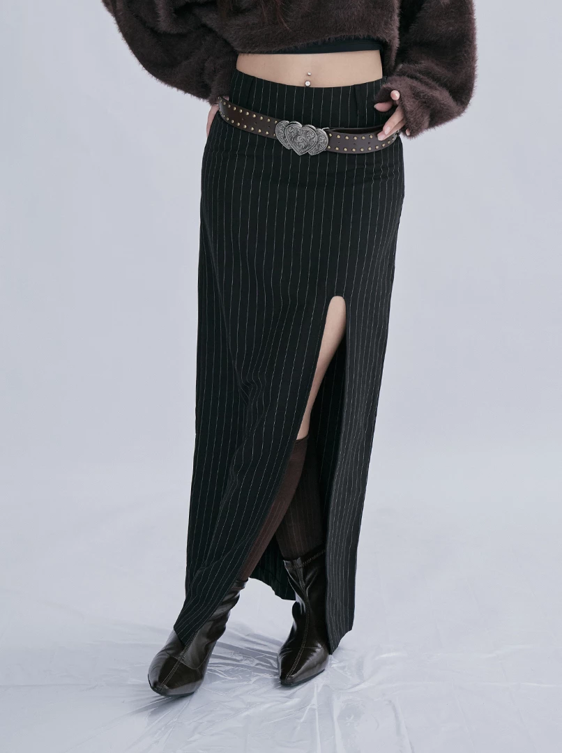 條紋直筒開杈長裙