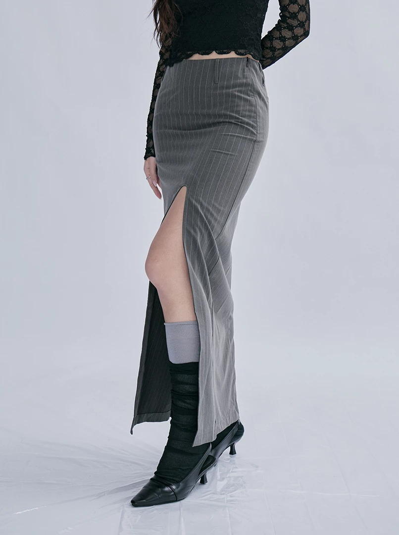 條紋直筒開杈長裙