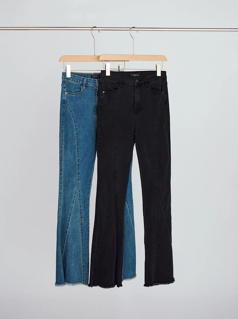 剪接設計線極瘦喇叭褲