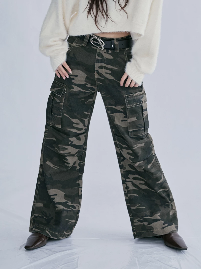 低腰迷彩口袋工裝褲