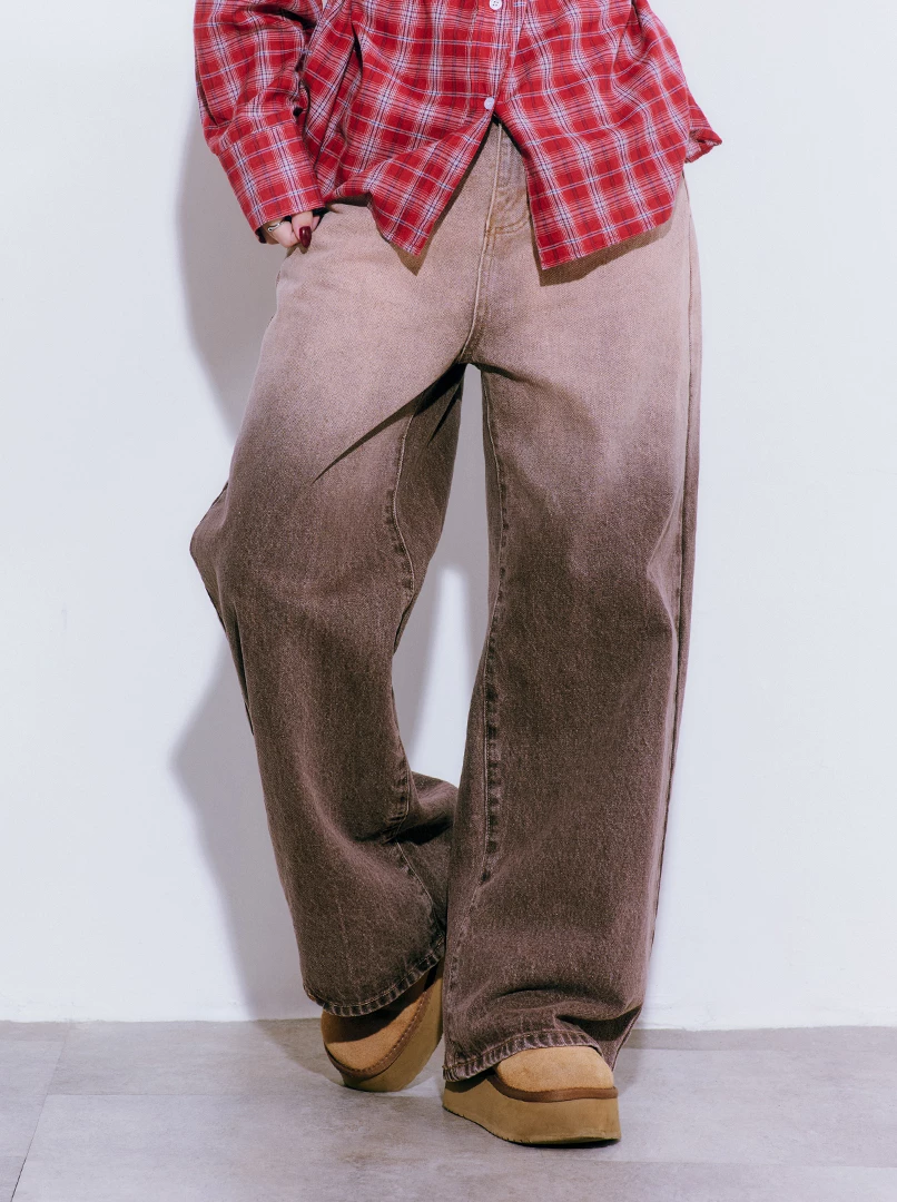 漸層做舊色牛仔長褲