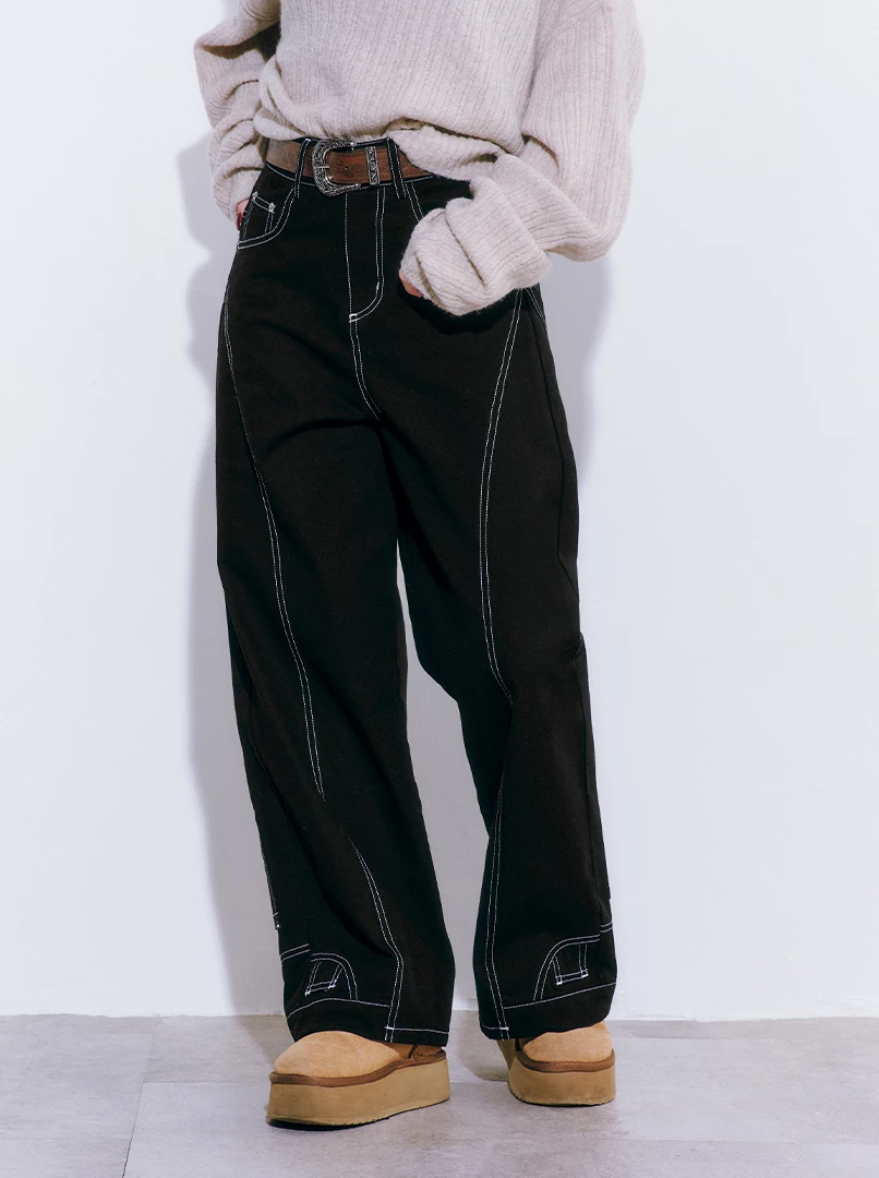 腰頭反褲腳設計長褲