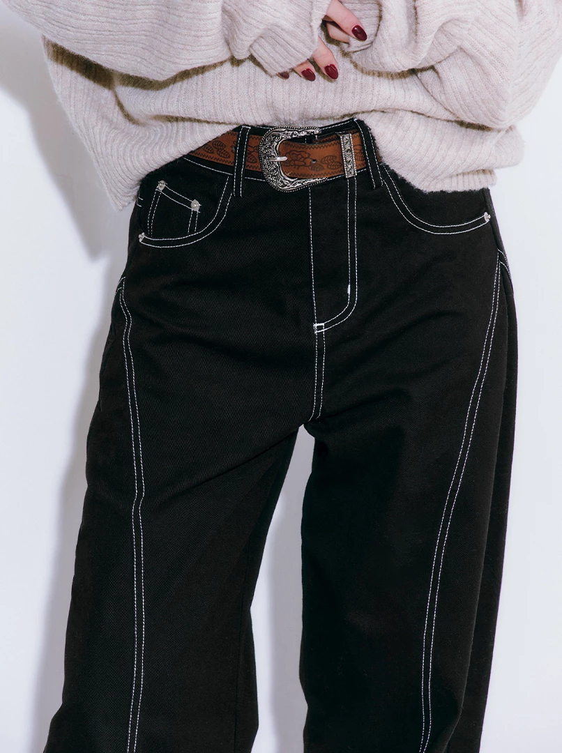腰頭反褲腳設計長褲