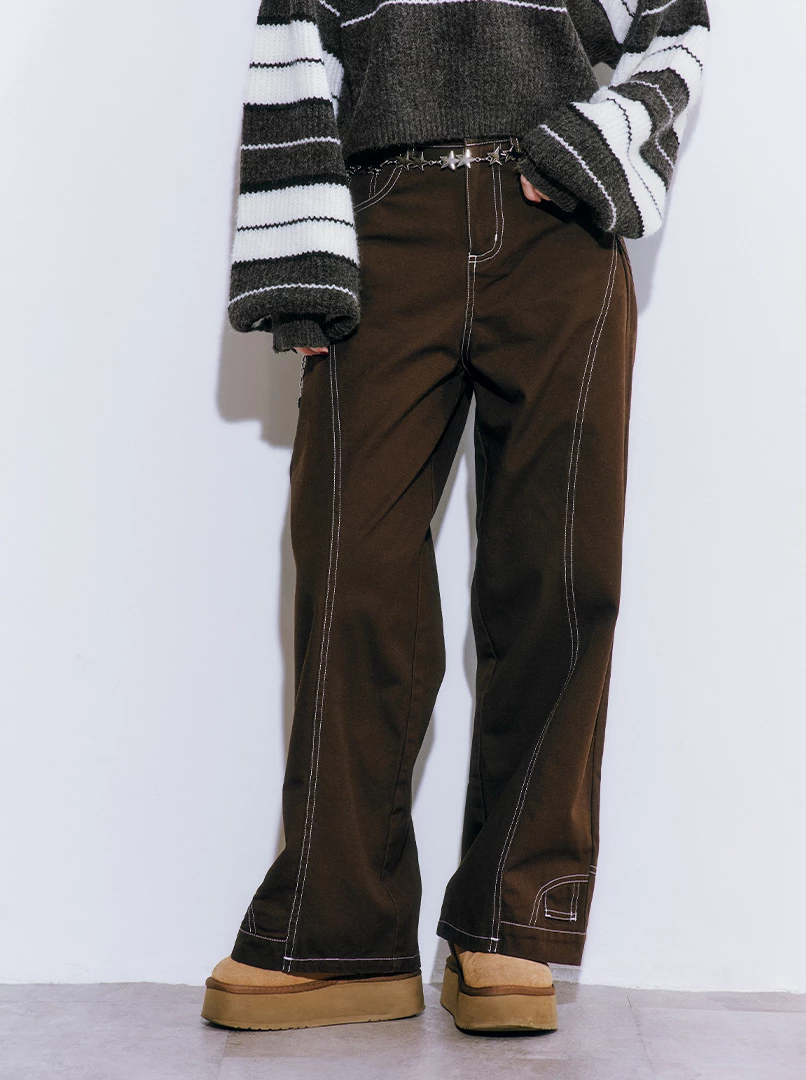 腰頭反褲腳設計長褲