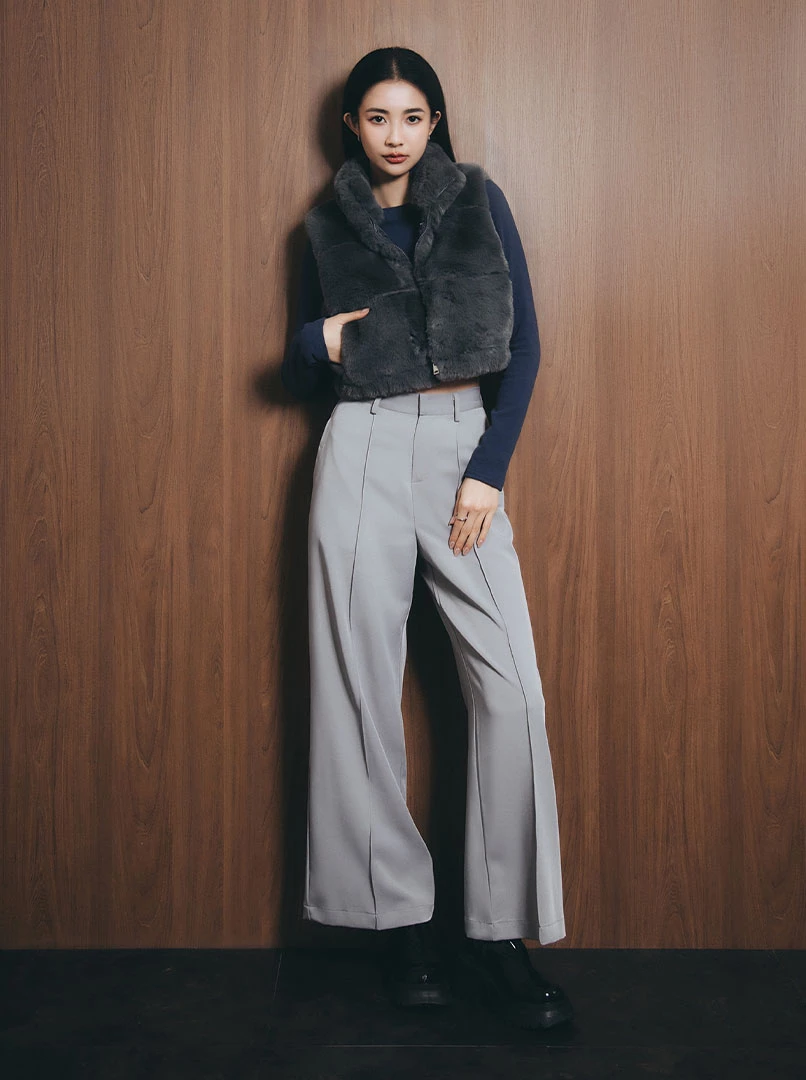 仿貂毛立領短版背心