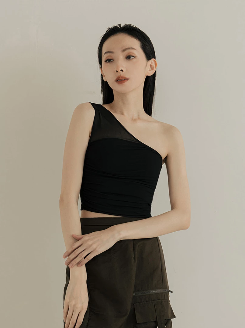 斜肩透膚網紗Bra Top