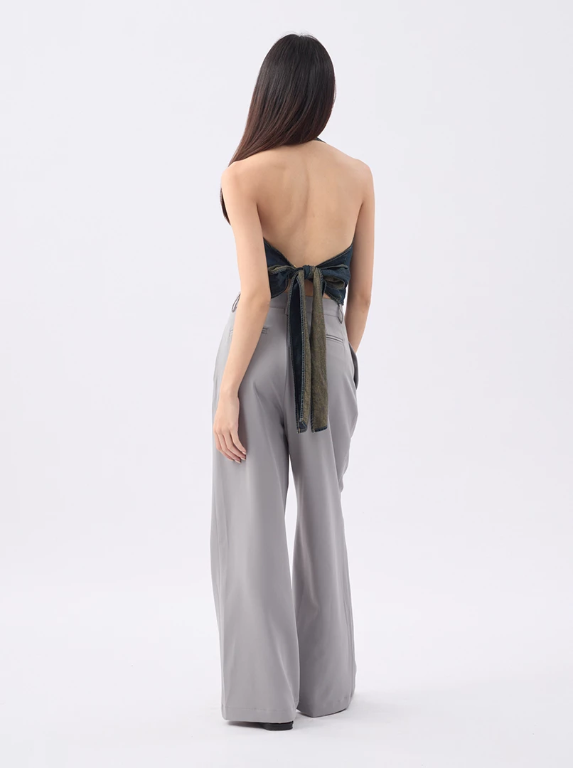 繞脖露背牛仔背心