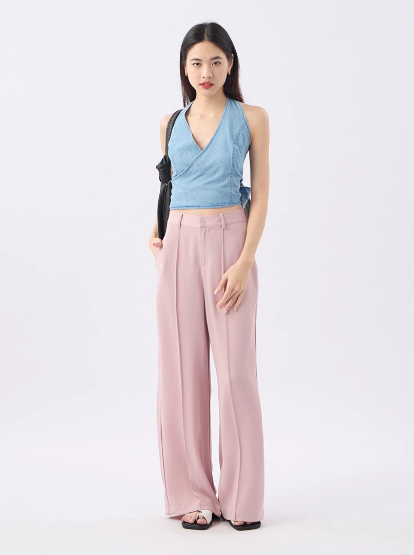 繞脖露背牛仔背心