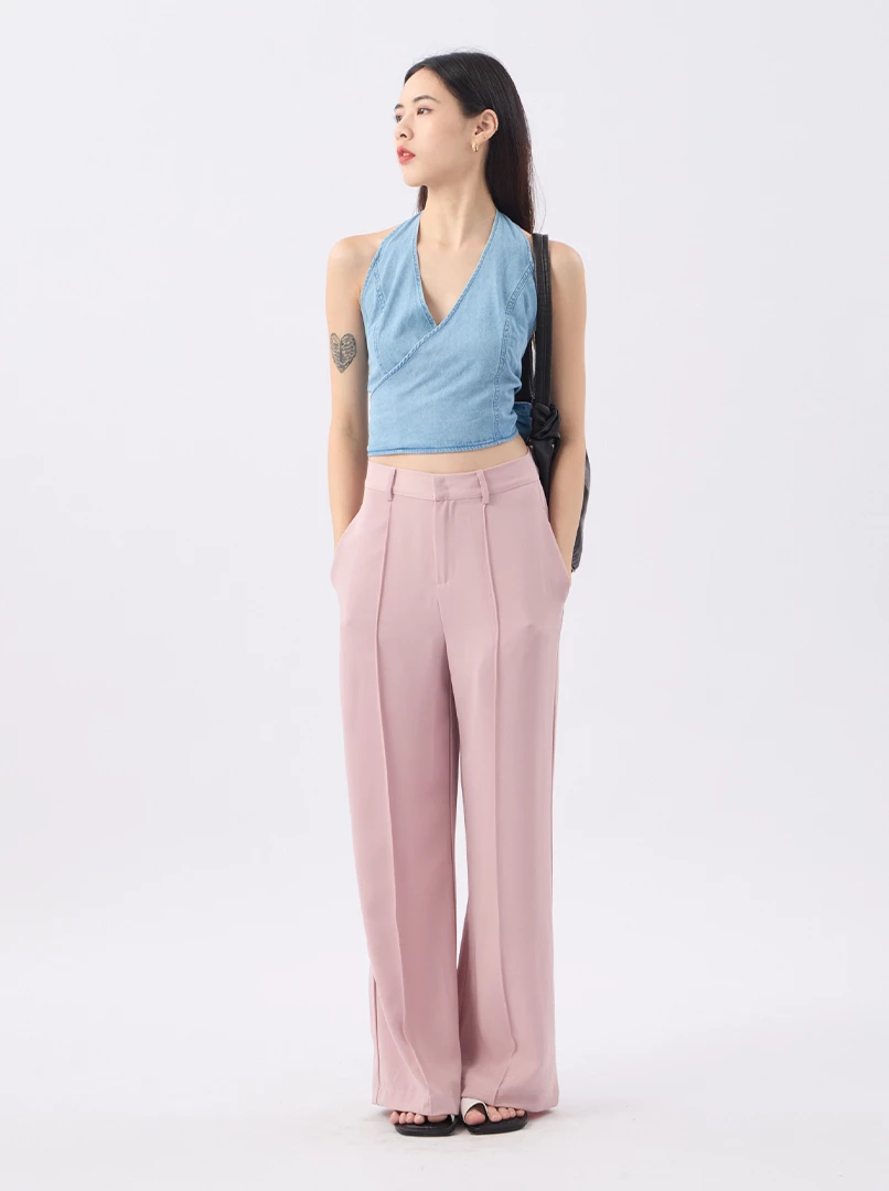 繞脖露背牛仔背心