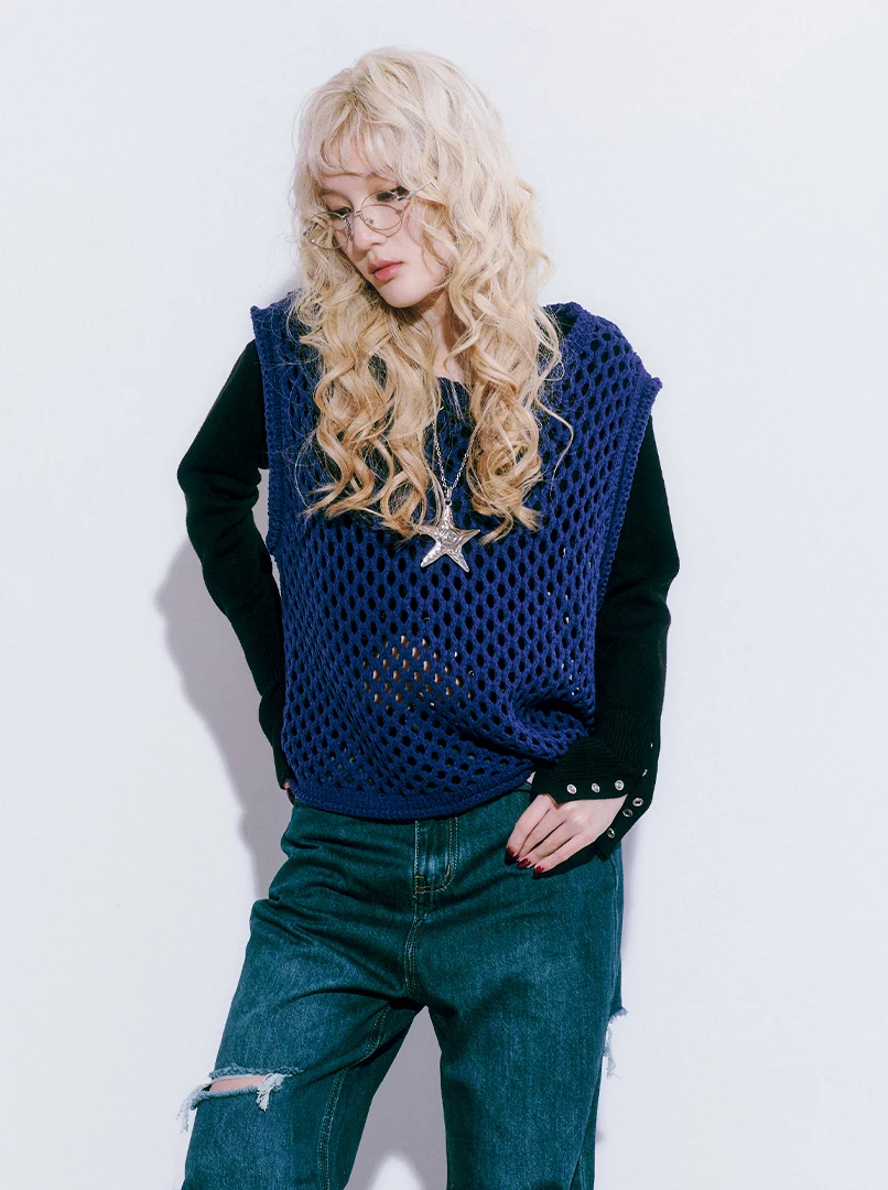 鏤空無袖針織背心