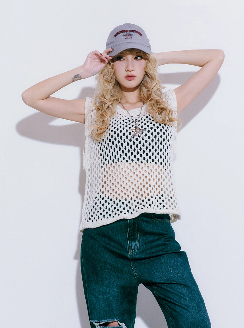 鏤空無袖針織背心