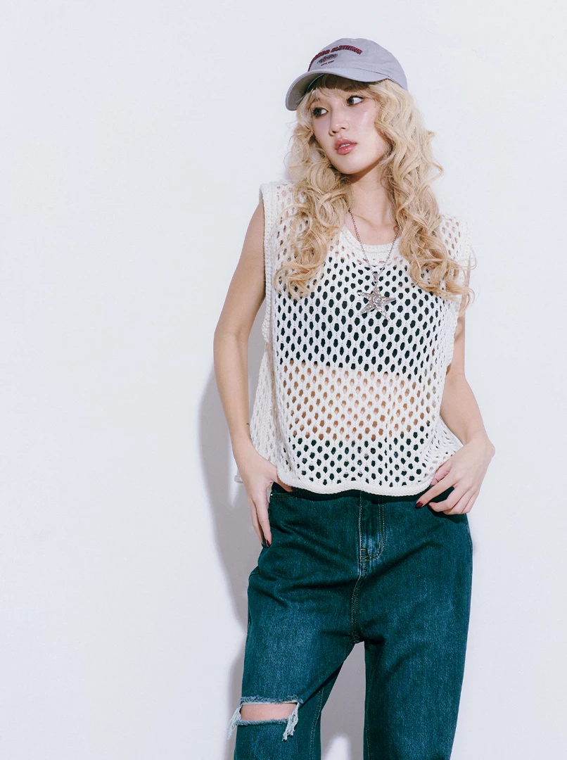 鏤空無袖針織背心
