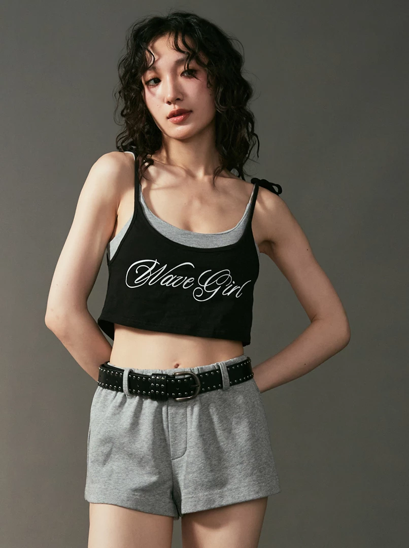 美式字樣綁帶小背心