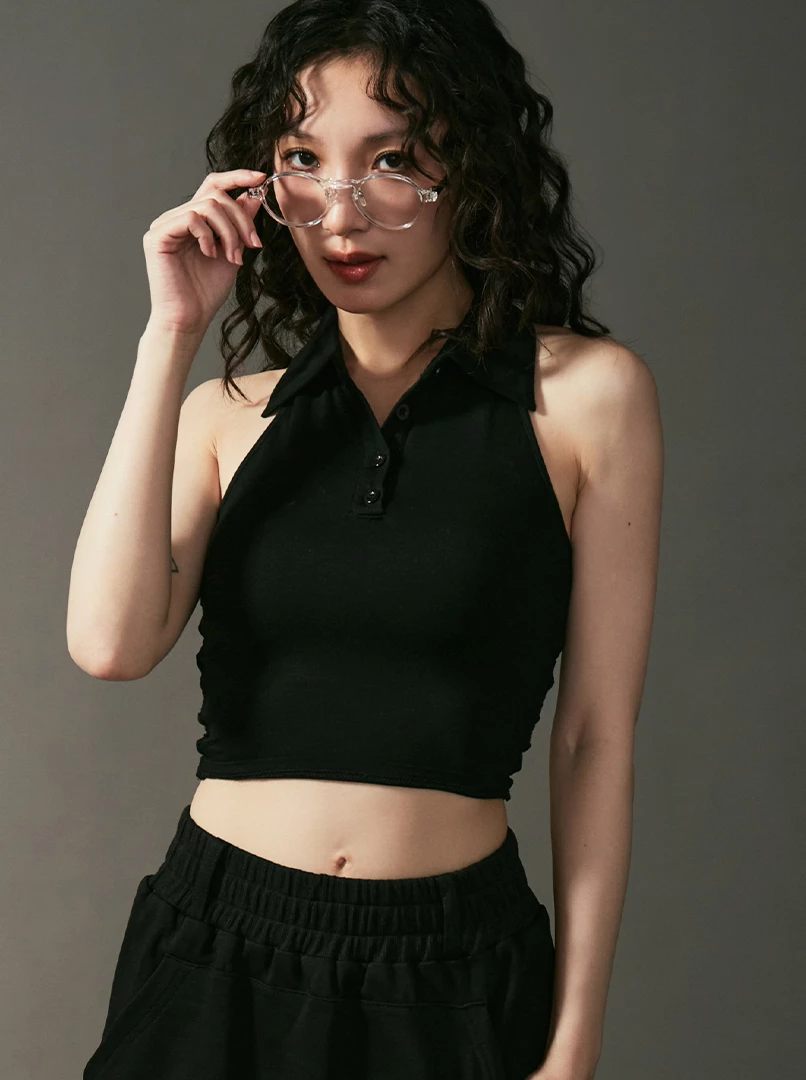 削肩翻領美背bra背心