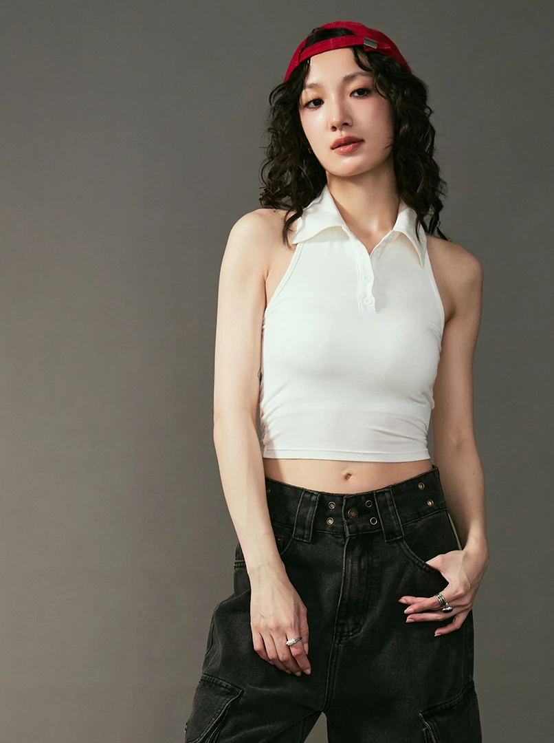 削肩翻領美背bra背心