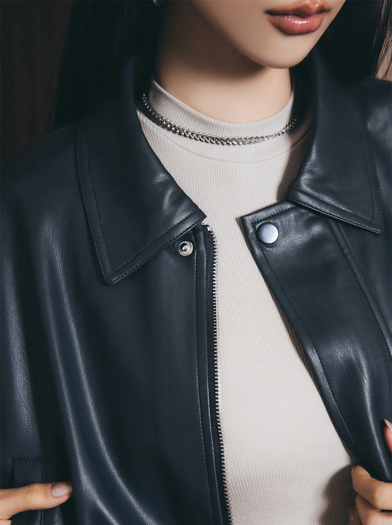 霧面質感皮革外套