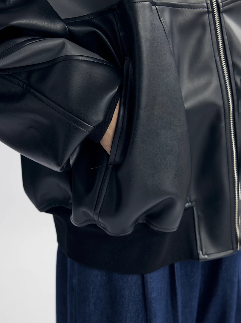 Red聯名撞色皮革外套