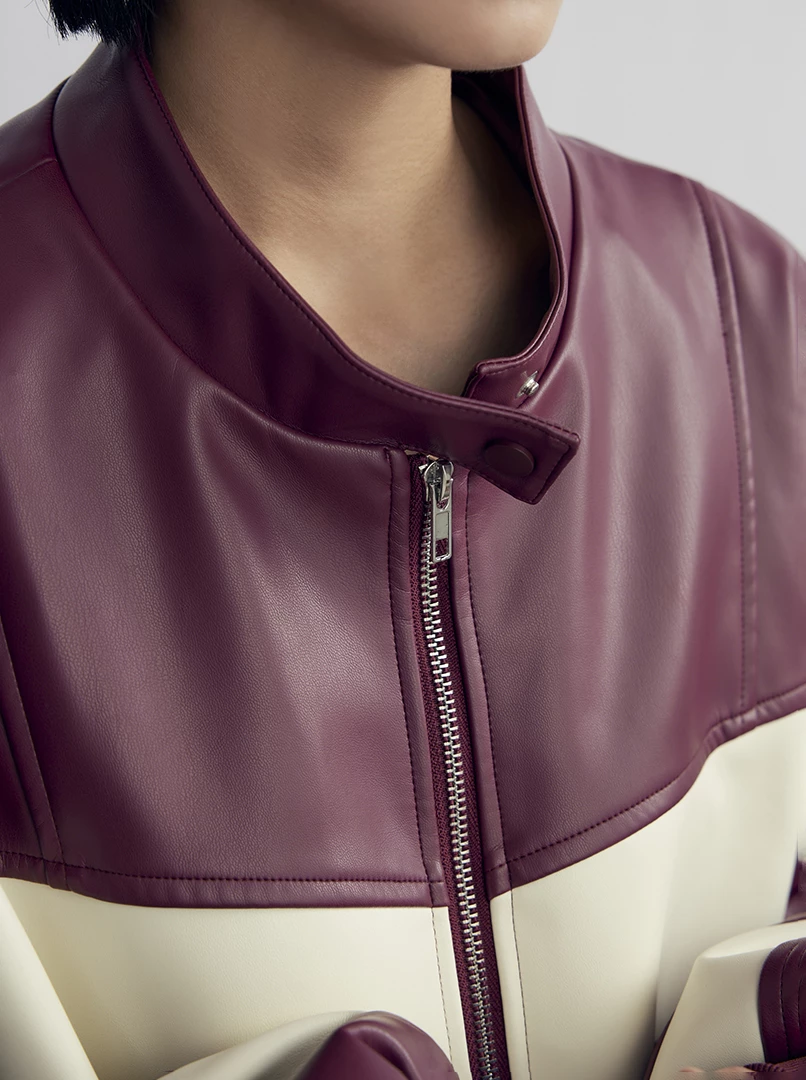 Red聯名撞色皮革外套