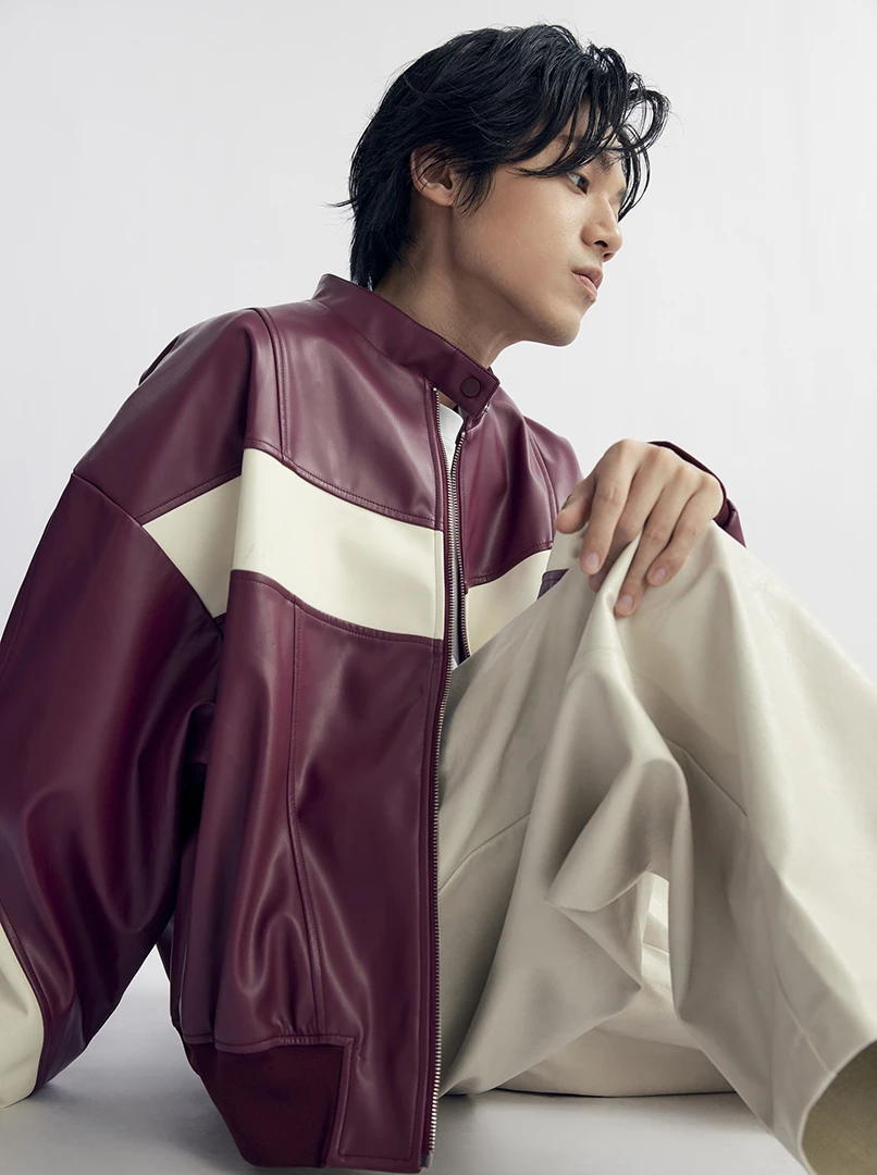 Red聯名撞色皮革外套