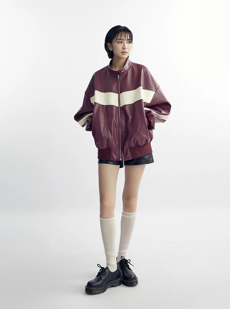 Red聯名撞色皮革外套