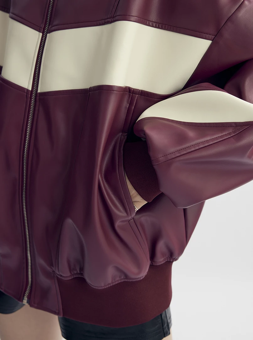 Red聯名撞色皮革外套