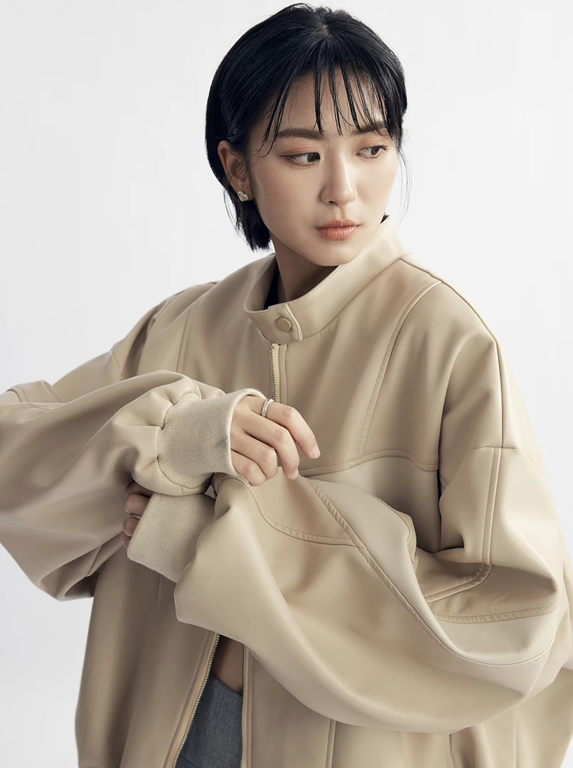 Red聯名撞色皮革外套