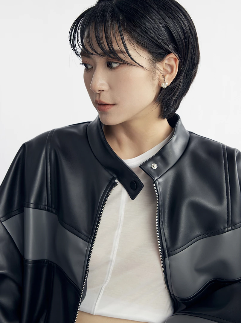 Red聯名撞色皮革外套